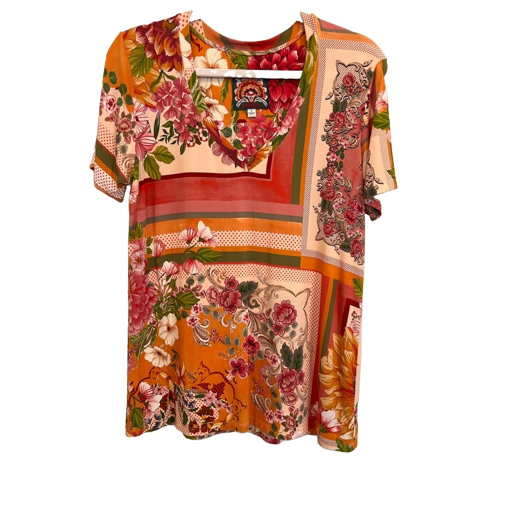 Johnny Was Los Angeles Floral Bamboo V-Neck Shirt Size S